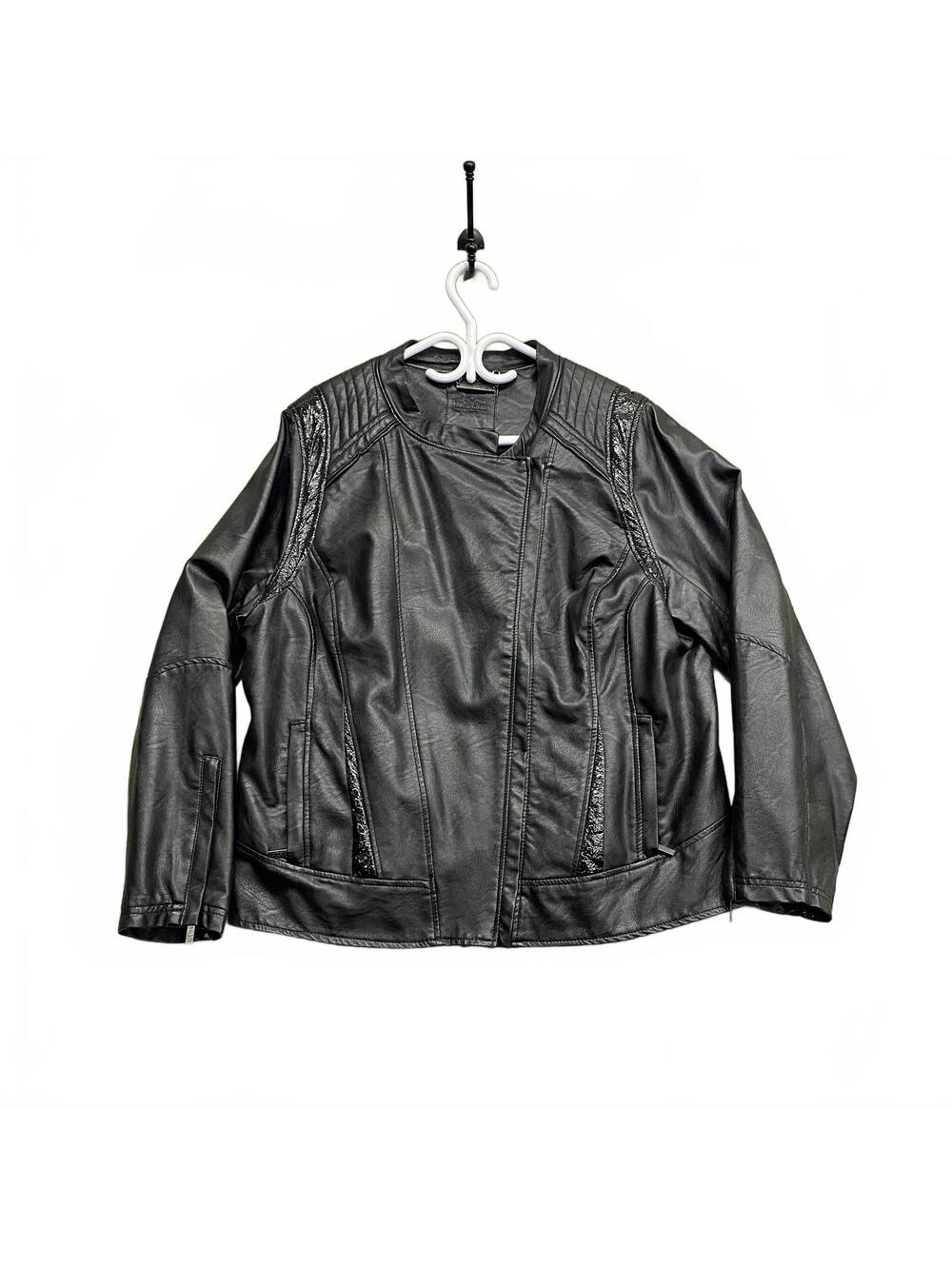MBLM Penningtons Black Faux Leather Jacket with Quilted and Textured Details XL